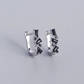 S925 sterling silver U-shaped earrings with micro-set black rectangular cubic zirconia - White Gold Plated (Black Zirconia)
