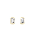 Elegant gold S925 sterling silver stud earrings with emerald cut clear rectangle gemstone - Gold / 925 Silver
