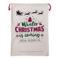 Christmas canvas drawstring gift bag featuring Santa silhouette and customizable name line - 49*68CM, HK-X147 (Winter Xmas Express)