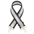 Close-up of adjustable striped handbag strap with silver glitter thread and gold metal hooks - Dark Gray
