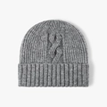 Medium gray chunky cable knit beanie with ribbed fold-over cuff for winter warmth - One Size / Light Gray