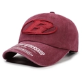 Berretto da baseball in cotone rosso scuro lavato con ricamo B e motivi bianchi vintage - Rosso