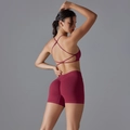 Burgundy cross-back sports bra and high-waisted seamless leggings yoga set for women - S / Burgundy