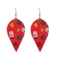 Festliche Weihnachten Wassertropfen Kunstleder Ohrringe mit Weihnachtsmann Motiv - Rotes Leder mit Weihnachtselementen