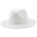 Dettaglio di cappello in paglia bianco a tesa larga con strass colorati scintillanti - M (56-58cm) / Bianco Puro