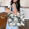 Large canvas tote bag with black and white puppy print and OK text, shoulder style - OK Doggy