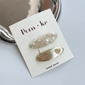 Lot de deux barrettes à cheveux en tweed beige à paillettes et breloque cœur dorée - Paillettes + Coeur / Or/Beige