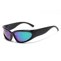 Black wrap-around sports sunglasses with green and blue polarized gradient lenses - Black Frame Green Mirror
