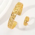 Gold plated filigree hollow bracelet and ring set with floral patterns for women - Geometric Floral Style (Bracelet+Ring 5)