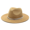 Cappello Panama classico in paglia marrone chiaro con catena decorativa in argento - M (56-58cm) / Cachi