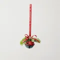 Red and blue rustic Christmas bell with stars, pine needles, and pine cones, 21x13cm size - 35g / Diameter 6cm
