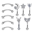 Silver stainless steel body jewelry set with moon star heart shapes and white zircon - Silver