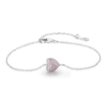 S925 sterling silver chain bracelet with pink zircon heart pendant and adjustable clasp - Pink Zirconia - Silver