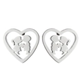 Silver heart-shaped stud earrings with human silhouette cutouts in punk style - Lovers Silhouette / Steel