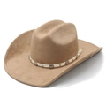 Classic camel faux suede western cowboy hat with decorative white band and silver conchos - M (56-58cm) / Camel