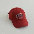 Detailed close-up of NICE 3D embroidery on high-quality dark red cotton baseball cap - 52-54cm (3-8 Years) / Burgundy