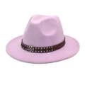 Detail of light purple fedora with studded leather band and silver floral medallion - M(56-58cm) / Taro Purple