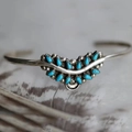 Bohemian open cuff bracelet in vintage silver finish with turquoise teardrop stones - 11 Teardrop Turquoise
