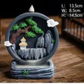Resin backflow incense burner with green pine tree and mountain landscape design - Style 4