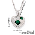 Detailed size specifications for heart pendant necklace with green stones and dimensions - Silver Green Zirconia Style (N01206-5)