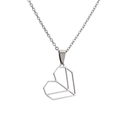 Collier cœur minimaliste en argent et acier inoxydable avec facettes géométriques sur blanc - Cœur / Argenté