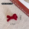 Mini red velvet bow hair clip for women with vintage aesthetic and 2.7cm compact size - Red Small Bow Side Clip