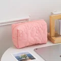 Pink floral quilted makeup bag with soft textured polyester and zipper closure - Irregular Pink Flowers