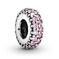 Silver bead charm with sparkling pink cubic zirconia pavé for DIY bracelets - Red/Silver