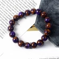 Natural round purple stone beaded bracelet with golden veins on minimalist background - 10mm Purple Stone