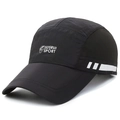 Outdoor quick-dry black baseball cap with breathable mesh and white sport logo for unisex - Adjustable / Black
