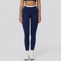 Dames donkerblauwe yoga legging met hoge taille en wit contrast detail - S / Marineblauw