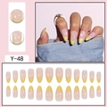 French almond fake nails in yellow with white star and heart patterns, 24 piece set - Y-48 Yellow French Star Heart