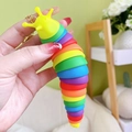 Rainbow articulated slug keychain toy with colorful joints and golden metal ring - Caterpillar - Rainbow