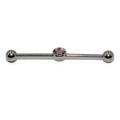 G23 titanium industrial barbell piercing with round purple zircon center stone - Light Purple Flat Zirconia