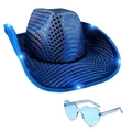 Sequined Cowboy Hat + Heart Glasses Royal Blue