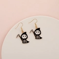 Grim Reaper skull earrings with black enamel and gold finish for Halloween costumes - Grim Reaper Skeleton
