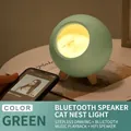 Cute pet house night light with green base, warm LED cat lamp and Bluetooth speaker feature - Bluetooth Speaker Style / Green