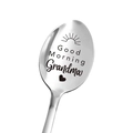 Silberner Edelstahl-Kaffeelöffel mit Good Morning Grandma Gravur und Sonnenmotiv - Guten Morgen Oma