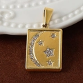 Macro shot of gold-plated pendant with sparkling diamond moon and star patterns - Square Zirconia Moon Star - Gold