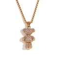 Collana in acciaio al titanio placcato oro 18K con ciondolo a orsetto e strass brillanti - Orso in Piedi / Oro