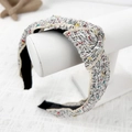Chic cream-white tweed headband with colorful speckles and knotted design for women - Grey 16.3CM