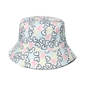 White sun bucket hat with colorful heart patterns and wide brim for summer outdoor wear - 58cm / White with Colorful Hearts