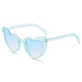 Fashionable blue glitter heart-shaped sunglasses with light blue gradient lenses - Shiny Blue