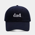 Navy blue baseball cap with white dad embroidery and a curved brim on grey background - Adjustable / Navy Blue