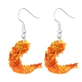 Quirky fried shrimp food dangle earrings with golden crust texture on white background - Fried Shrimp