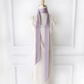 Lavender purple satin skinny scarf tied on a mannequin with French elegant styling - 190*5cm / Taro Purple