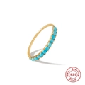 S925 sterling silver gold ring featuring turquoise beads and high polished finish - US 6 / Gold #4 Turquoise