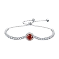 925 sterling silver bracelet with round red gemstone and adjustable slide clasp closure - 925 Sterling Silver (White Gold Plated) / 1 Carat Garnet Red Moissanite
