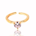 Macro detail of gold plated ring with round zircon and four-prong setting - One Size / Single Zircon Style (Style 1)