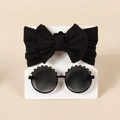 Details zu Baby Stirnband mit schwarzer Schleife und floraler runder Sonnenbrille - 14*14cm / Schwarz